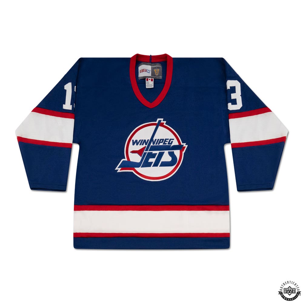 Teemu Selanne Autographed and Inscribed Vintage Throwback Blue CCM Winnipeg Jets 1992 Away Jersey