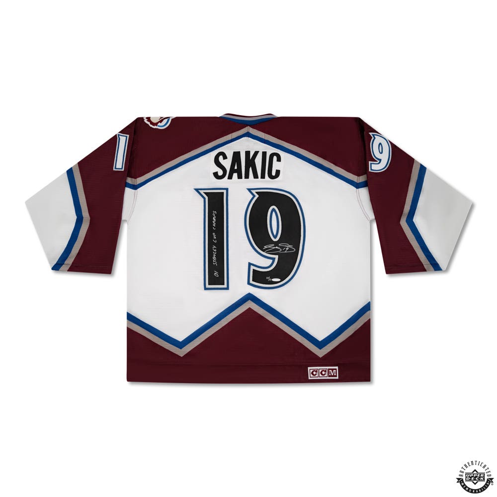 Joe Sakic Autographed and Inscribed 01 Colorado Avalanche Home CCM Jersey