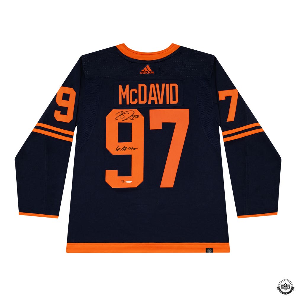 Connor McDavid Autographed Inscribed 6X All Star Navy Primegreen Adidas Edmonton Oilers Alternate Jersey