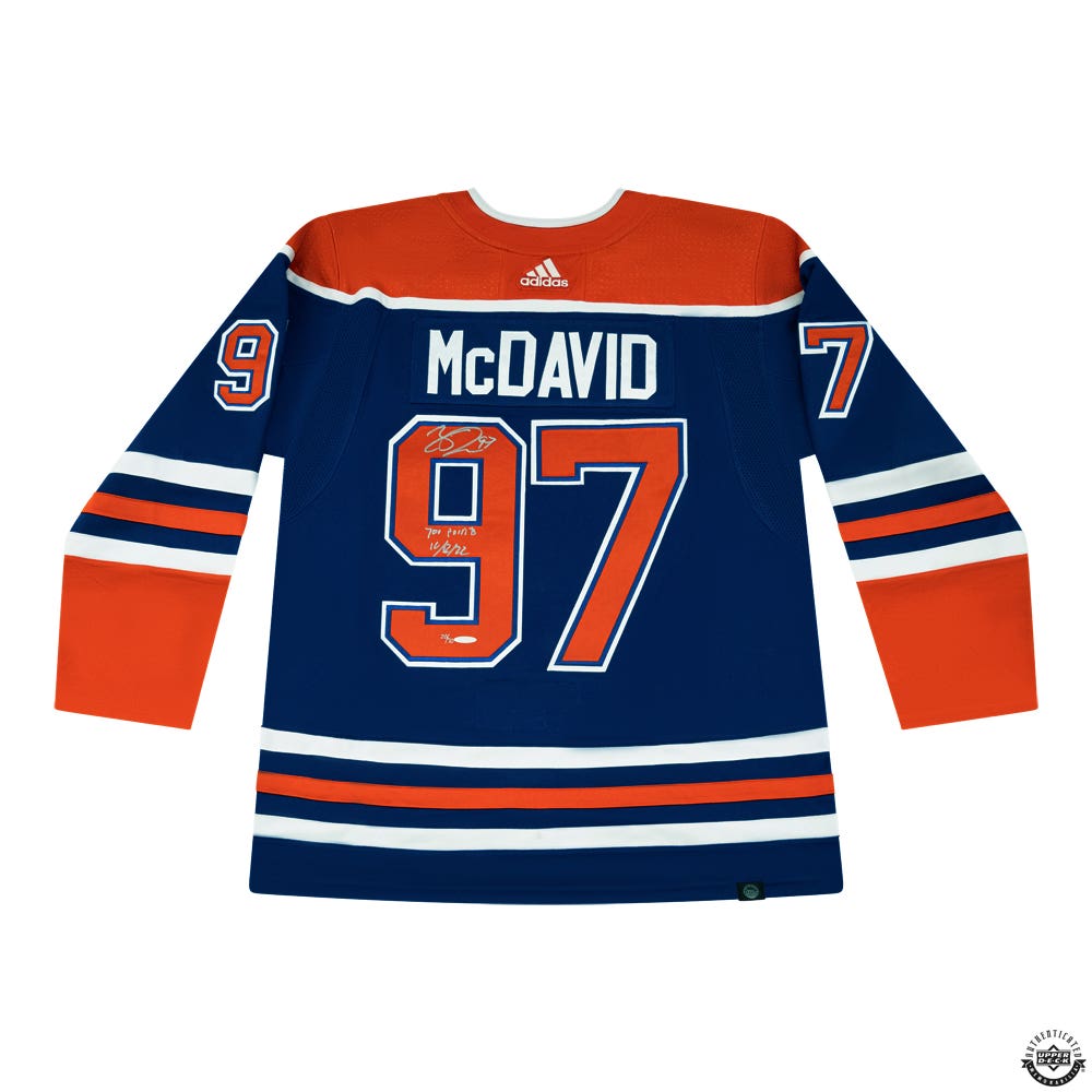Connor McDavid Autographed Inscribed Blue Adidas Edmonton Oilers Jersey