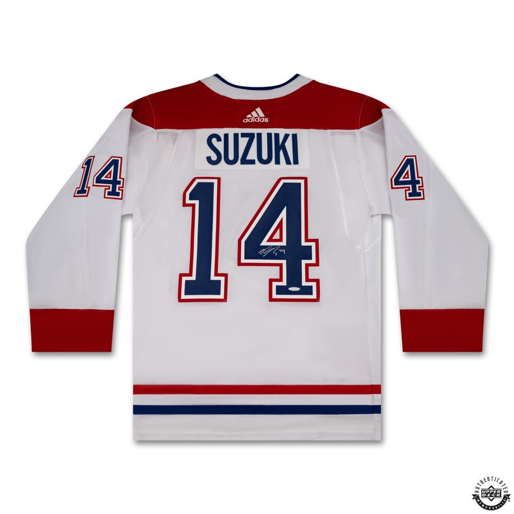 Nick Suzuki Autographed White Adidas Montreal Canadiens Jersey With Captains Patch