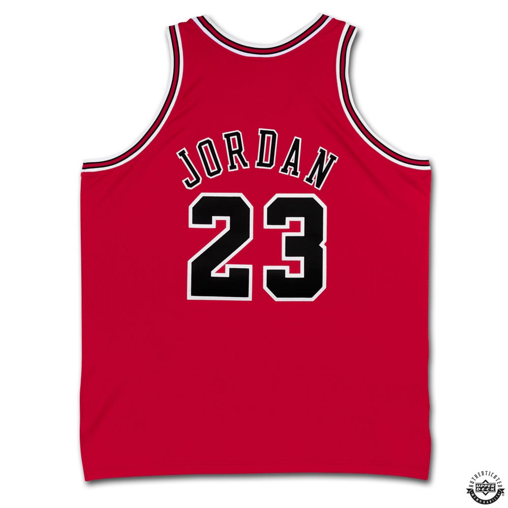 Michael Jordan Autographed 25th Anniversary 1998 Championship Embroidered 1997 98 Chicago Bulls NBA Finals Patch Red