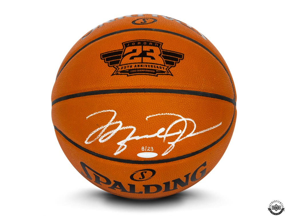 Michael Jordan Autographed Spalding Basketball With 25th Anniversary 1998 Championship Laser Engraved Logo