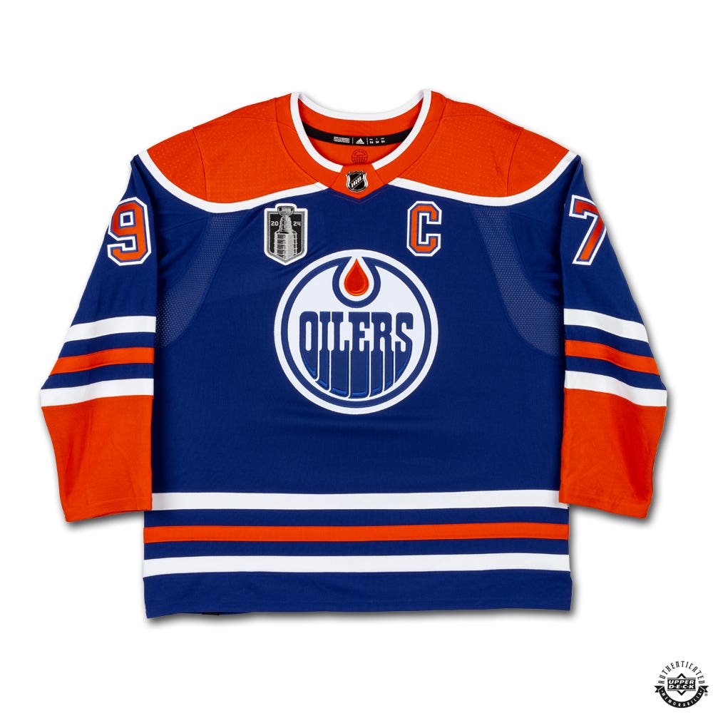 Connor McDavid Autographed 2023 24 Edmonton Oilers Stanley Cup Final Patch Blue Authentic Adidas Jersey