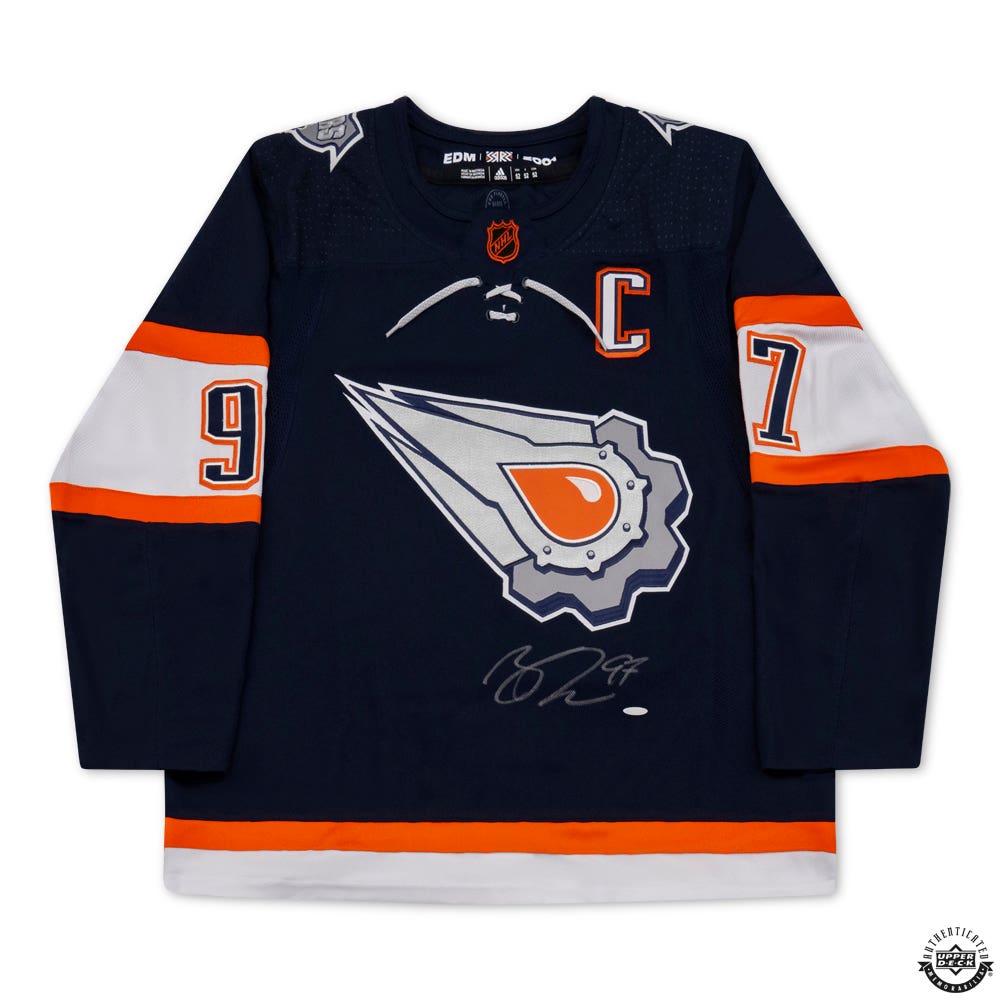 Connor McDavid Autographed 22 23 Flying Oil Drop Adidas Reverse Retro Edmonton Oilers Jersey