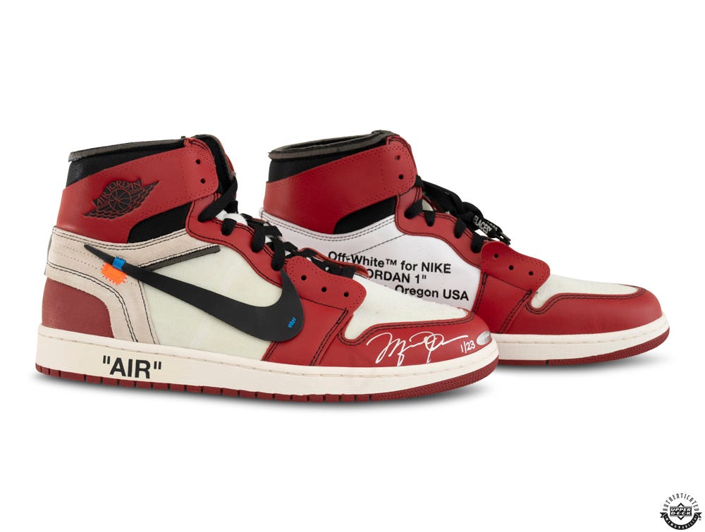 Michael Jordan Autographed Nike Air Jordan 1 Retro High Off White Chicago Shoes