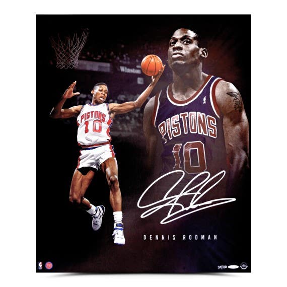 Dennis Rodman Autographed Detroit Basketball 20x24