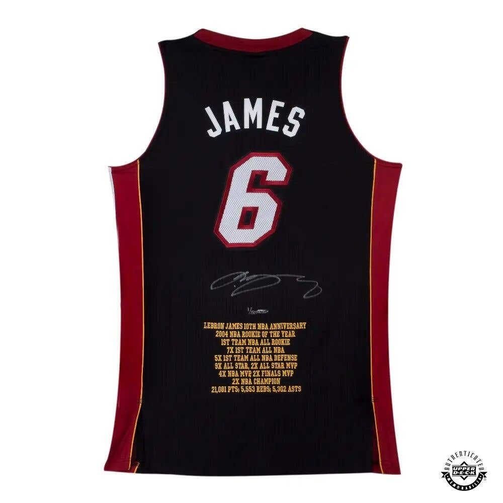 LeBron James Signed Jersey Miami Heat 10th Anniversary Stats Road Jersey
